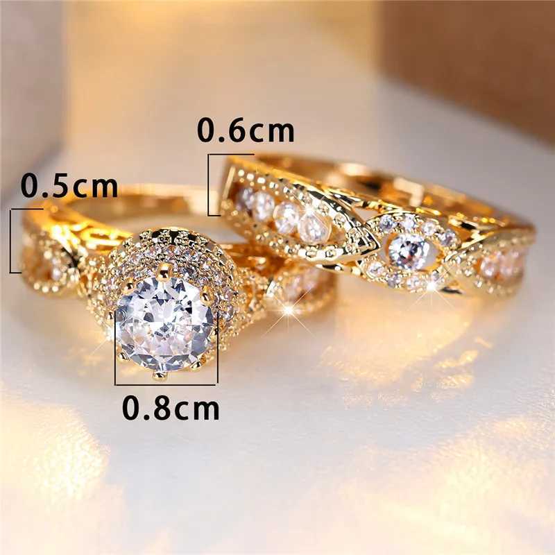 Luxury Womens Crystal White Round Zircon Engagement Ring Set Cute Gold Colorful Womens Wedding JewelryXJ250412