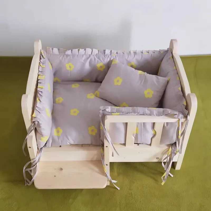 Solid wood dog bed with stairs comfortable pet bed suitable for cats dogs durable teddy bears golden retrievers fashionable pet furniture X250412