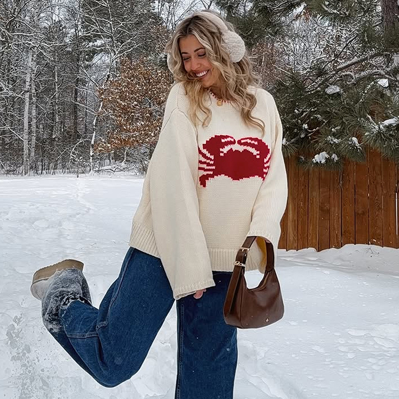 Women's pullover sweater long-sleeved loose-fitting round-neck stylish and versatile cute comfortable best-selling sweater is perfect for festiva