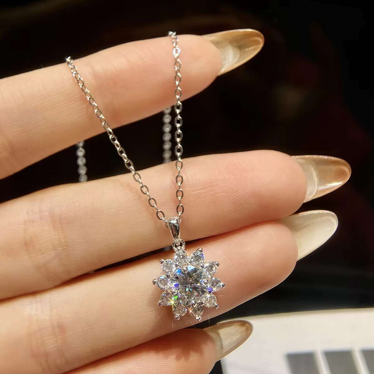 925 Sterling Silver Luxury Round Bag SNOW Necklace GRA Diamond Moissanite Pendant Necklace Women Wedding Fashion Jewelry