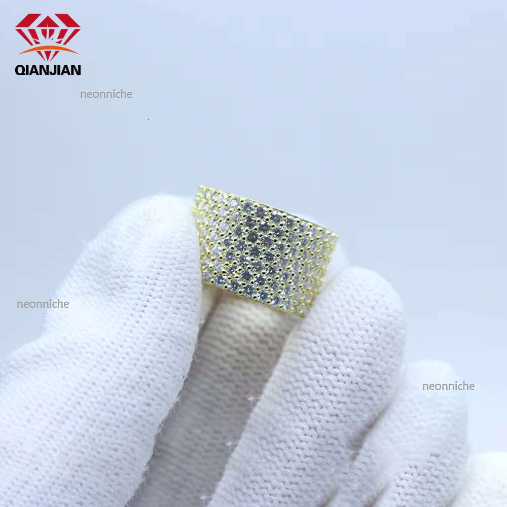 2025 New Style 7 Rows Sier White Gold Plated VVS Iced Out Dia Moissanite Ring for Men Women's Jewelry