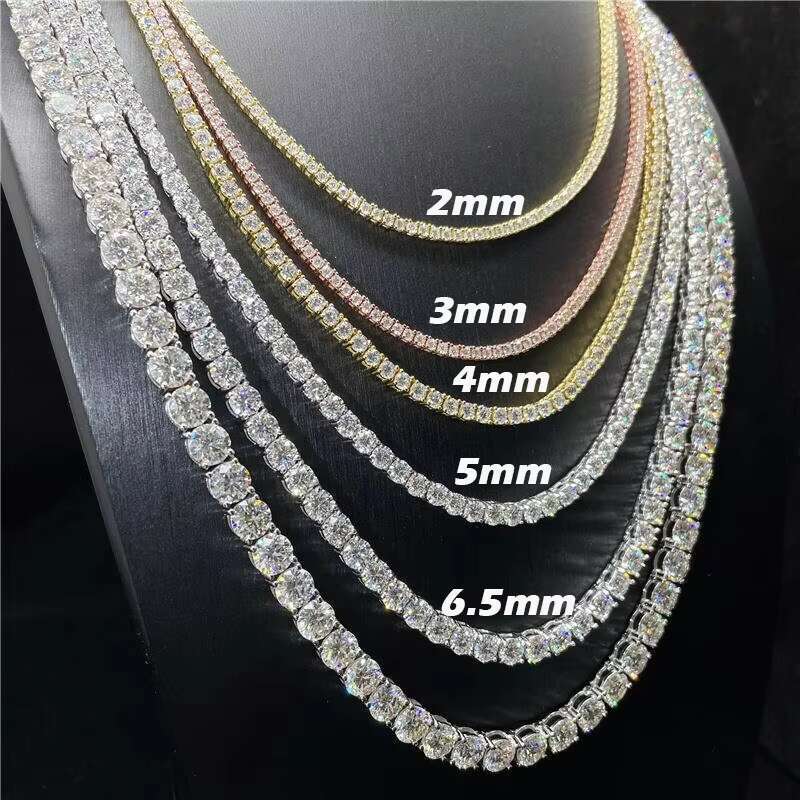 Wholesale Price Hip Hop 925 Sterling Silver 2mm 3mm 4mm 5mm 6mm VVS D Color Moissanites Diamond Moissanite Tennis Chains