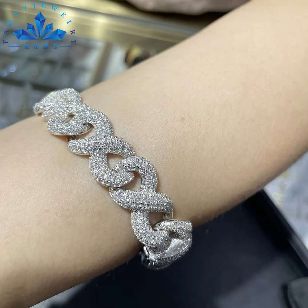 Hip Hop Trendy Design Couples Collarbone Chain Full Diamond Infinite 15mm 8-shaped Cuban Chain Necklace Bracelet Jewelry