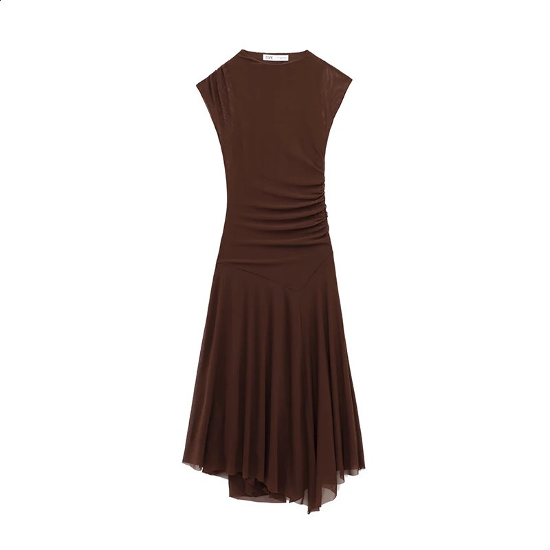 RAFZNB pleated chiffon long dress for women fashionable sleeveless Midi dress summer retro womens elegant party dress 250408