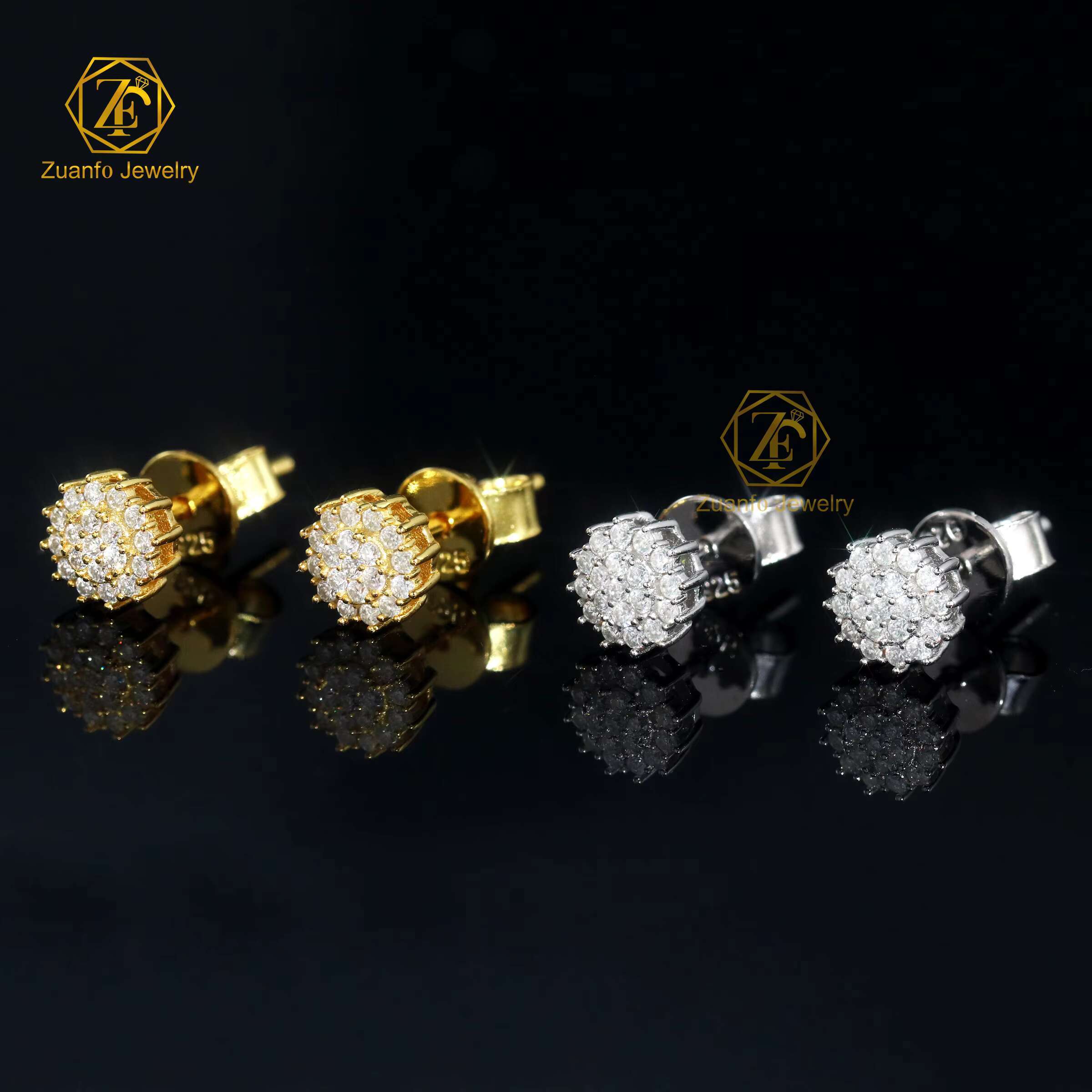 Hot Selling Sunflower Earrings 14K Gold Plated 925 Sterling Silver 6mm Round Moissanite Stud Earrings