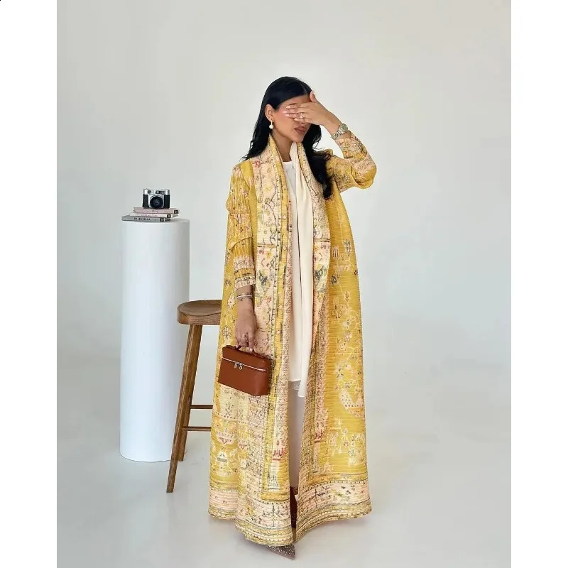 KAF Womens y Long Abaya SpringSummer Collection Retro Printed Original n Loose Large Open cardigan Tie Arab 250411