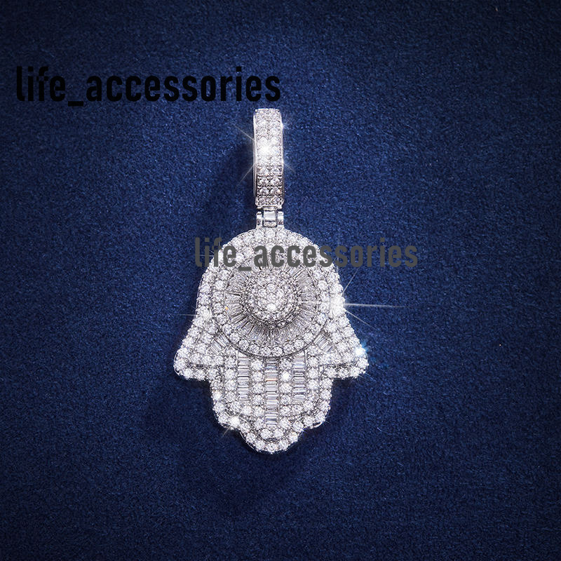 Hiphop Mossanite Pendant 925 Sterling Silver Iced Out Hamsa Charm VVS Custom Moissanite Pendant