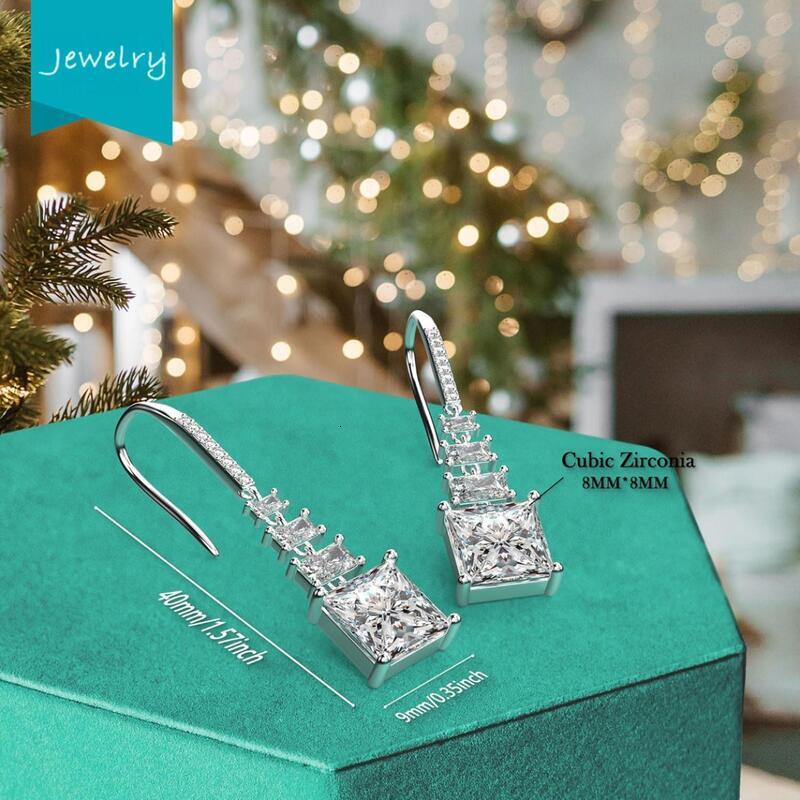Elegant Princess Cut Crystal Drop Earrings