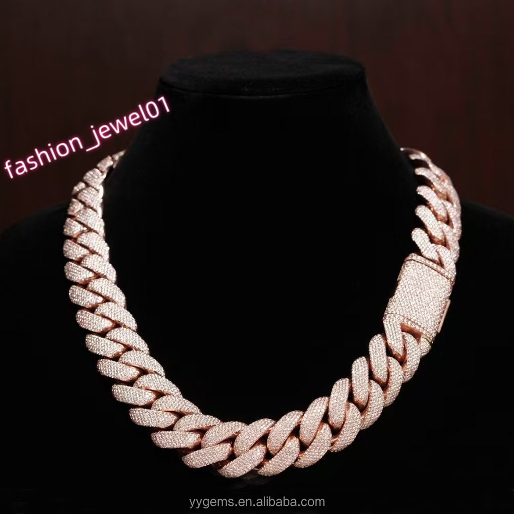 Custom Heavy Weight 25mm Wide Iced Out 5rows Cuban Link Chains Gold Plated 925 Silver Pass Diamond test VVS Moissanite Chains