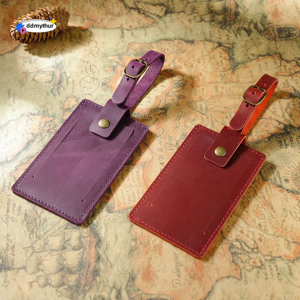 Lage Tags Genuine Men Women Suitcase Name Baggage Tag Crazy Horse Leather Airplane Labels Travel Accessories ddmythur