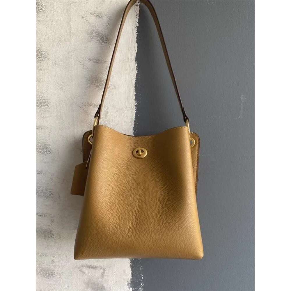 New Cowhide Genuine Leather Handbag Fashion Office Ladies Elegant Single Shoulder Crossbody Bag Women Large Capacity Bucket Bags