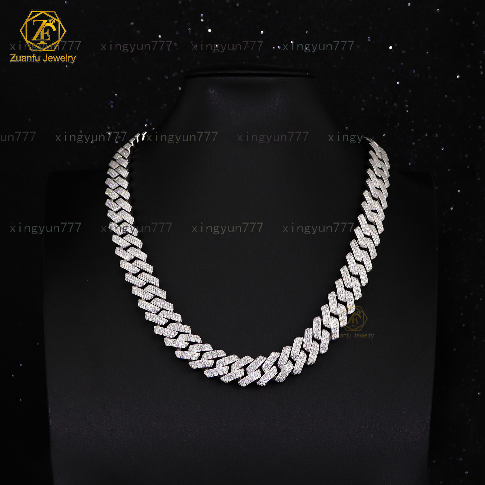 3 Rows15mm Cuban Link Chain Bracelet Iced Out 925 Silver Hiphop Round D VVS Diamond Moissanite Cuban Link Chain Necklace