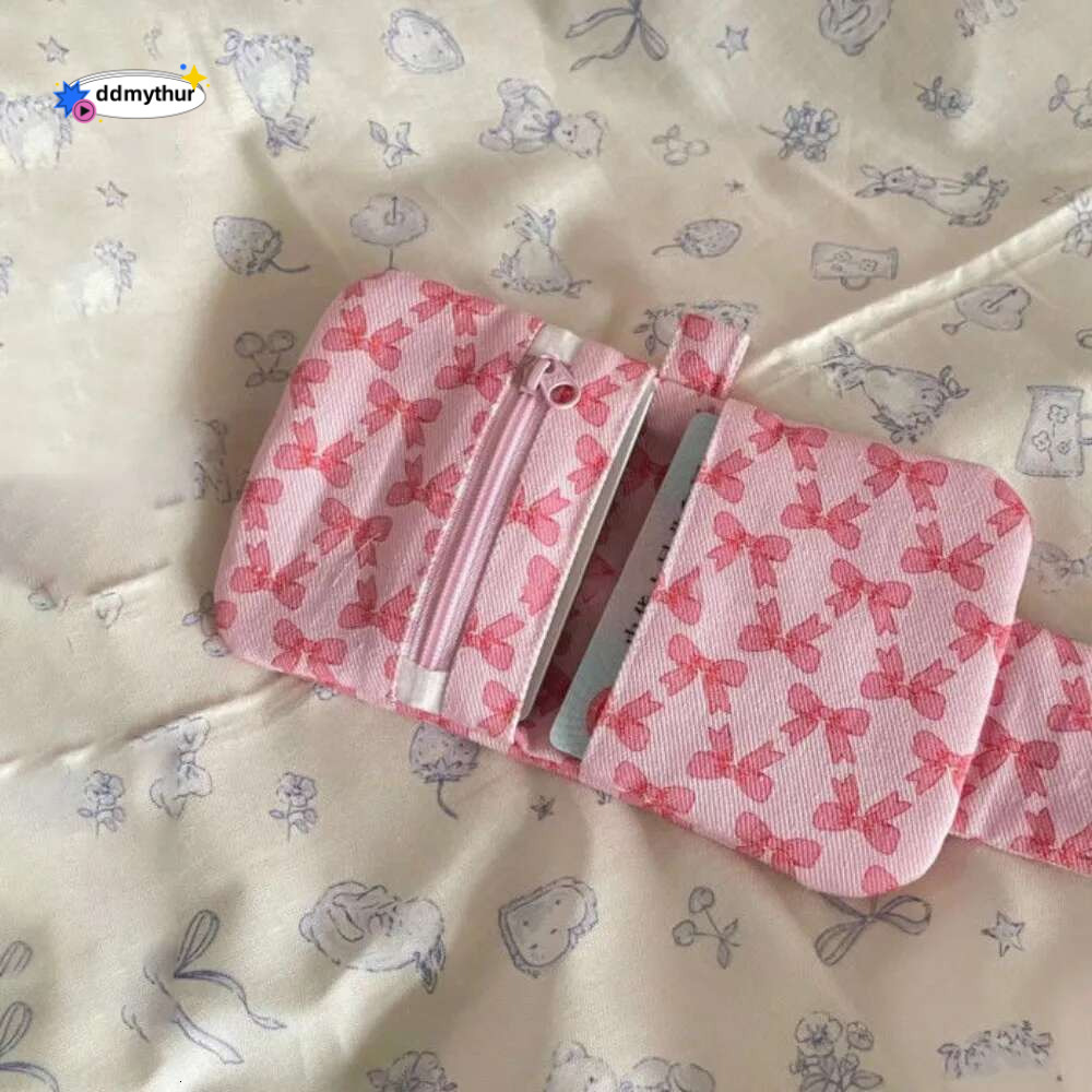 en Pink Bowknot Printing Wallet Cute Girls Earphone Storage Bag Coin Purses Money Change Kawaii Zipper Key Pouch ddmythur