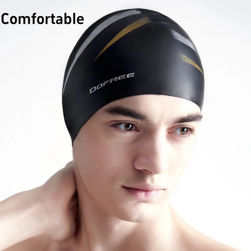 Swimming Cap Men Silicone Adult Training Universal Solid Color Large Comfortable No Strangulation Waterproof Print Tiger Stripe 250411