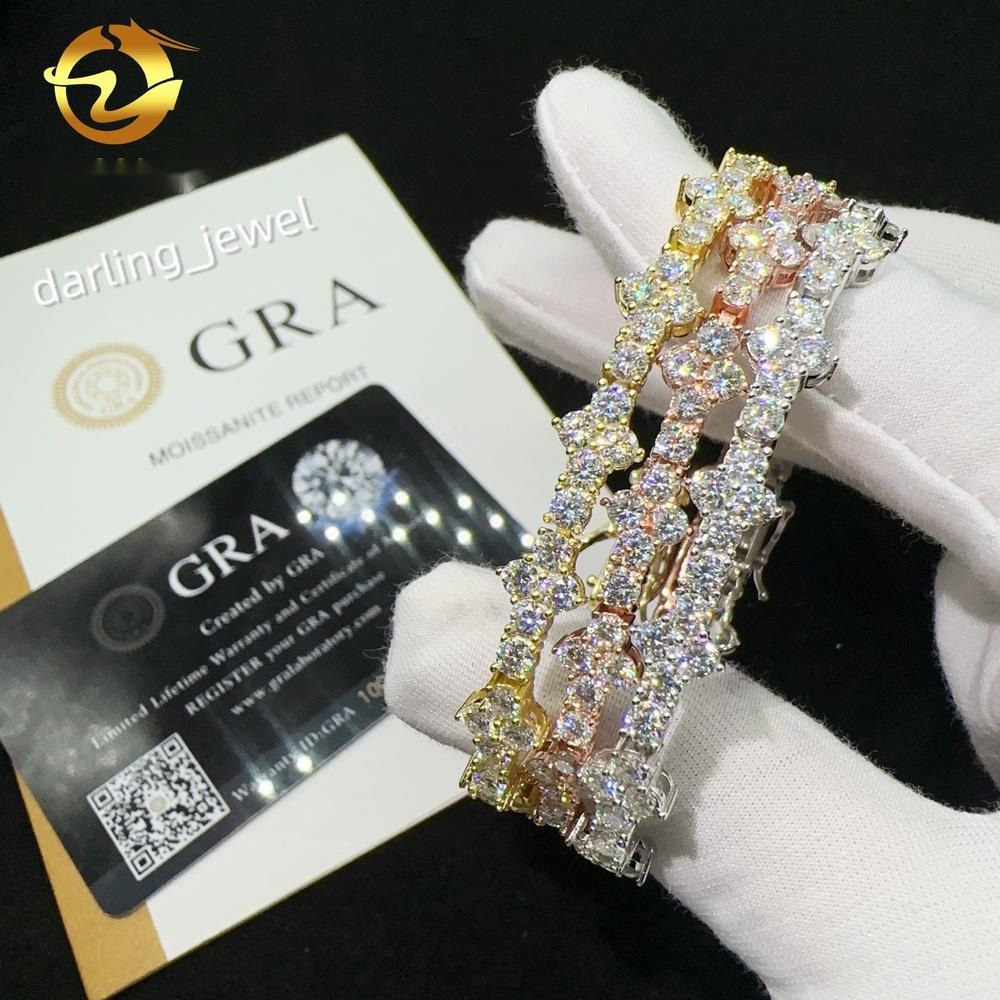 Hot Selling Sterling Silver 925 Lab Diamond Jewelry Iced Out Vvs Moissanite Hip Hop Jewelry Tennis Chain Bracelet