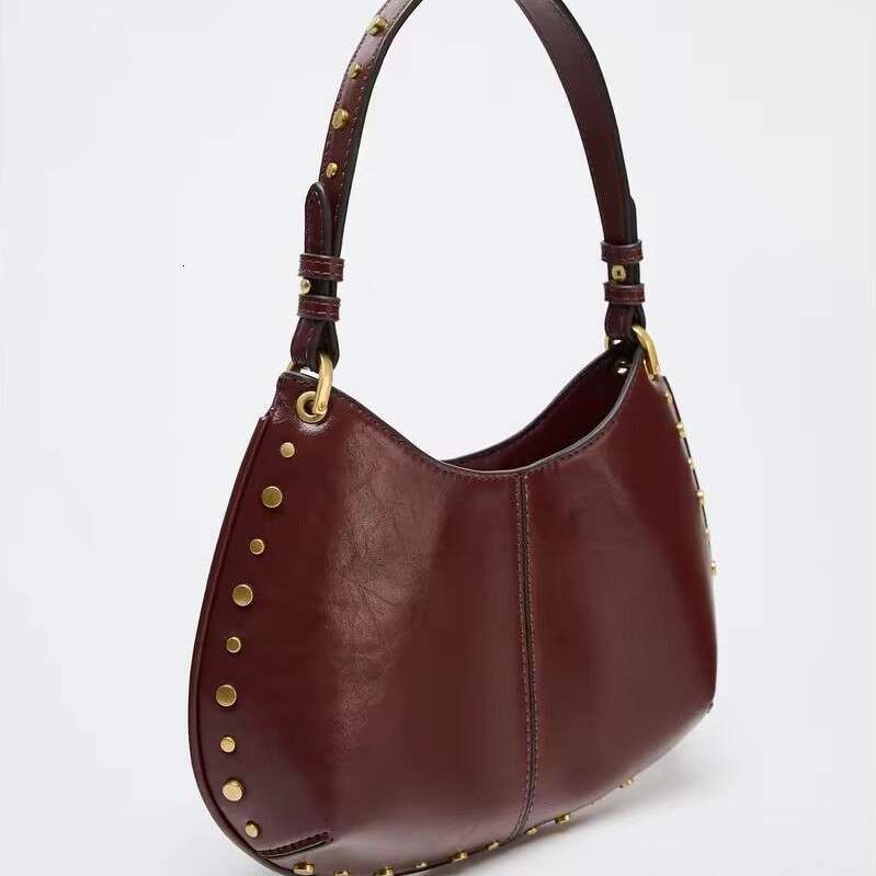 Women's 2025 New Rivet Decorated Magnetic Buckle Underarm Shoulder Crossbody Bag