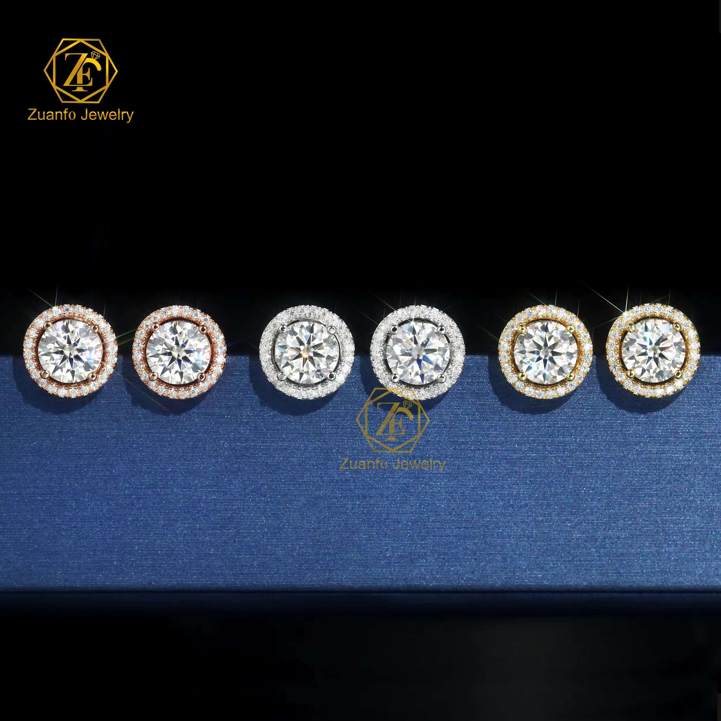 wholesale manufacture 925 Sterling Silver Iced Full Vvs Moissanite Round Stud Earrings Flower Pattern Men Women Weddings Gifts