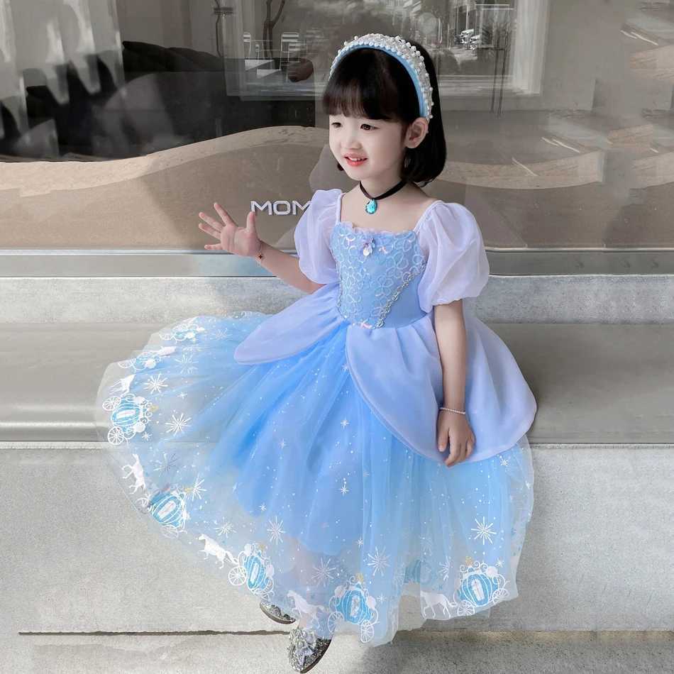 Disney Girl Halloween Cinderella Princess Role Playing Costume Girl Childrens Ball Dress Shining Carnival TUTU Puff Network Costume Birthday GXJ250411