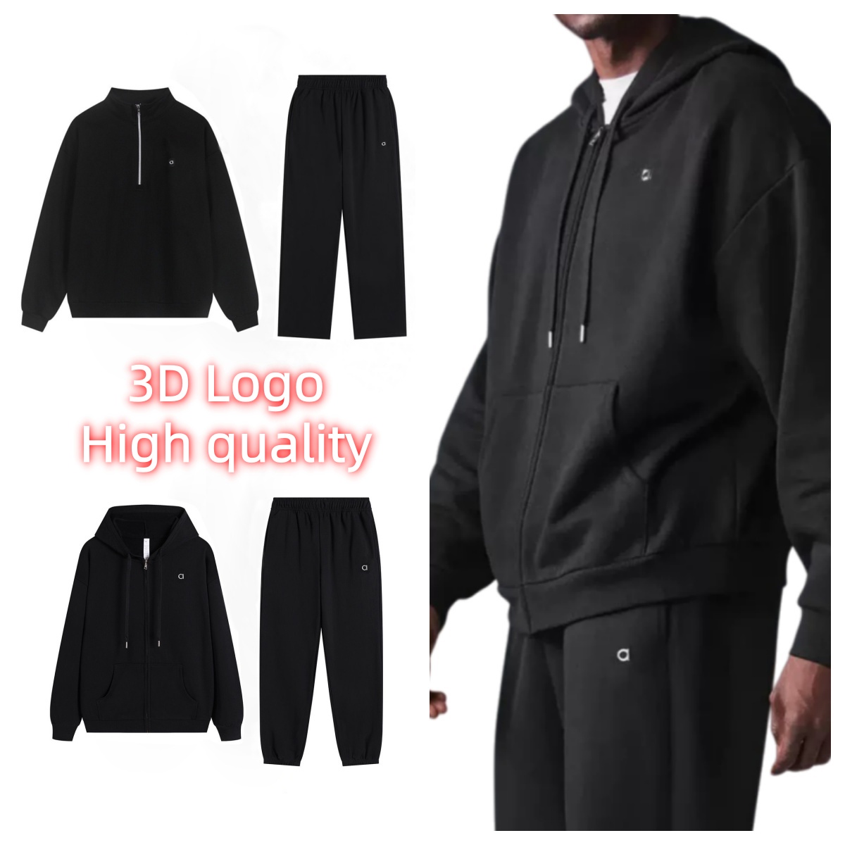 High quality Women Yoga Casual zipper hoodie sets Oversized men Sweatshirts 3D Logo Long Sleeve set quarter zipper sweatshirt Gym men Sweatshirts Steel seal logo