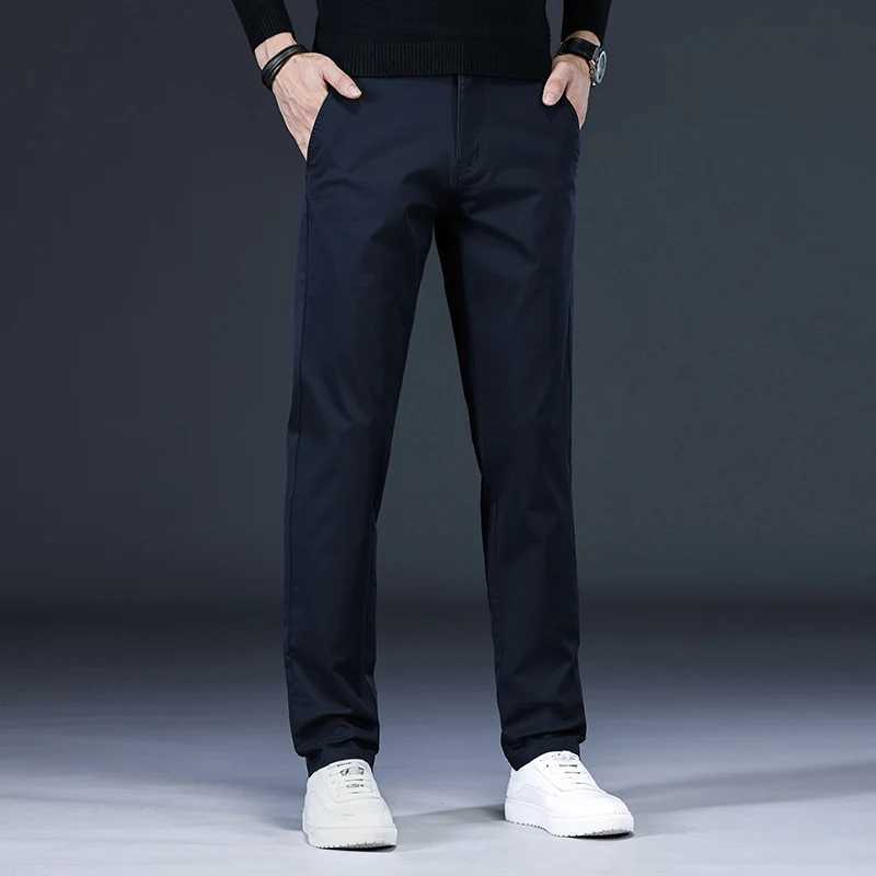 New Pure 97 Cotton Casual Pants for Men Black Khaki Gray Blue Business Slim Straight Elastic Fashion Casual Long Pants Male W250826
