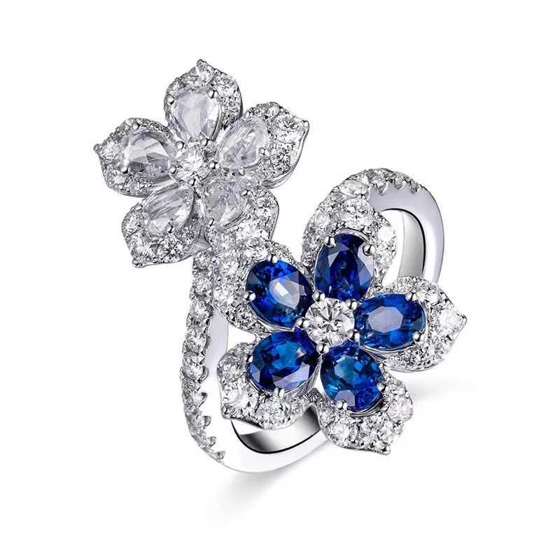 Korean Fashion Temperature Blue Crystal Twisted Leaf Womens Wreath 925 Pure Silver Jewelry Party RingXJ250412