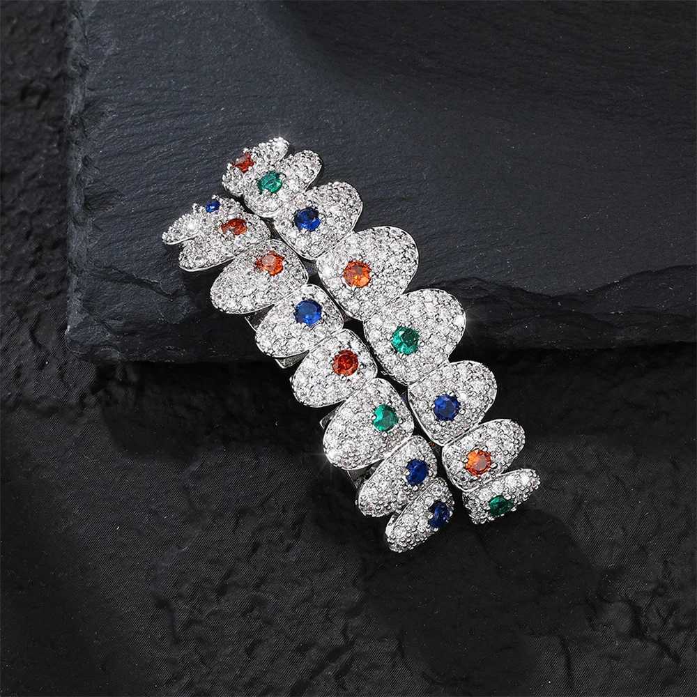 Hip Hop CZ Teeth Grillz Hat Multi colored Stone Cube Zircon Ice Out Top and Bottom Charm Grill Mens Jewelry Christmas Gift W250412