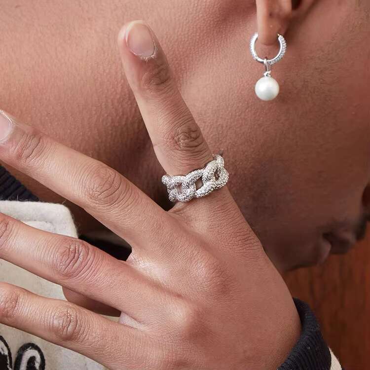 Customized Luxury Mens Ring Silver with Bright Moissanite Stone Hiphop Ring Cuban Moissanite Rings