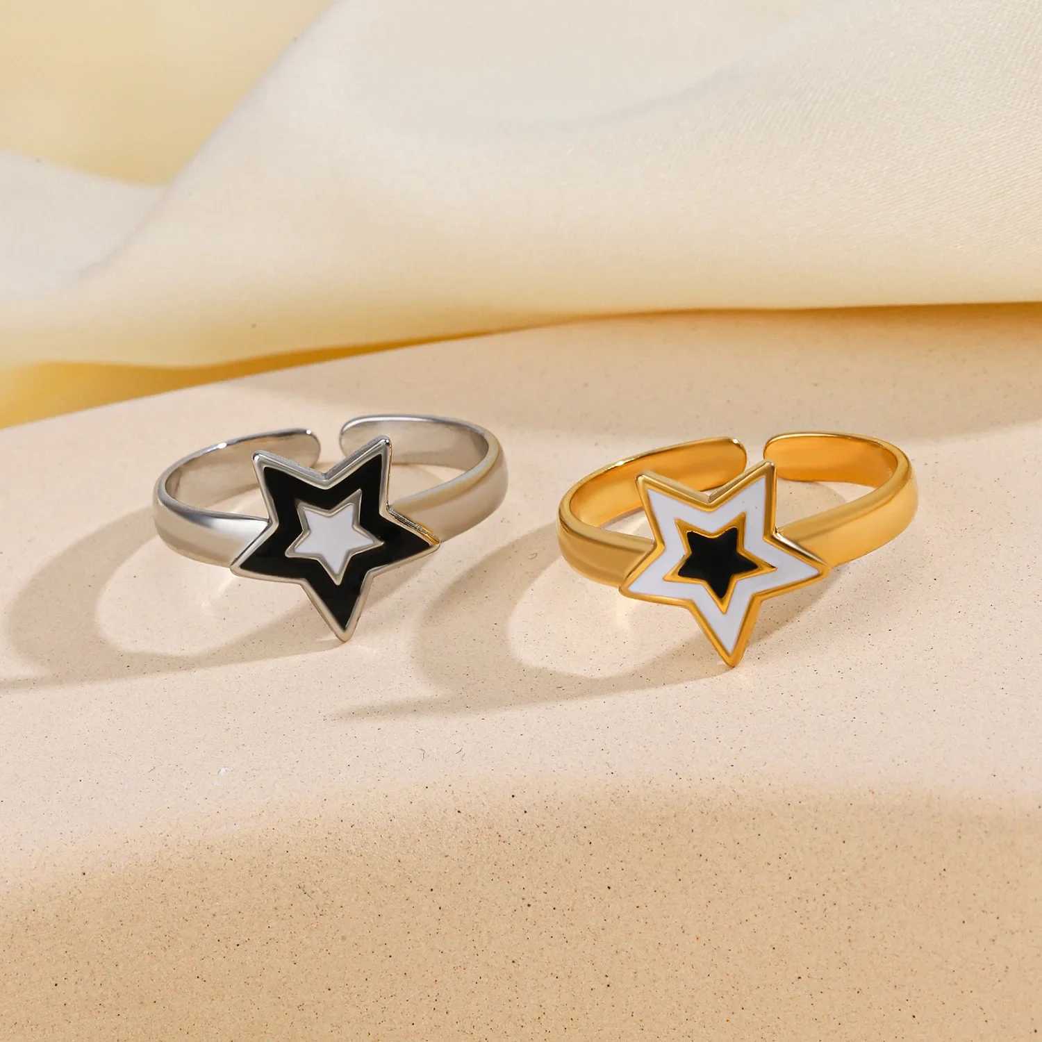 Stainless steel fashion star drip oil open ring suitable for women adjustable finger ring non fading jewelry birthday gift newXJ250412
