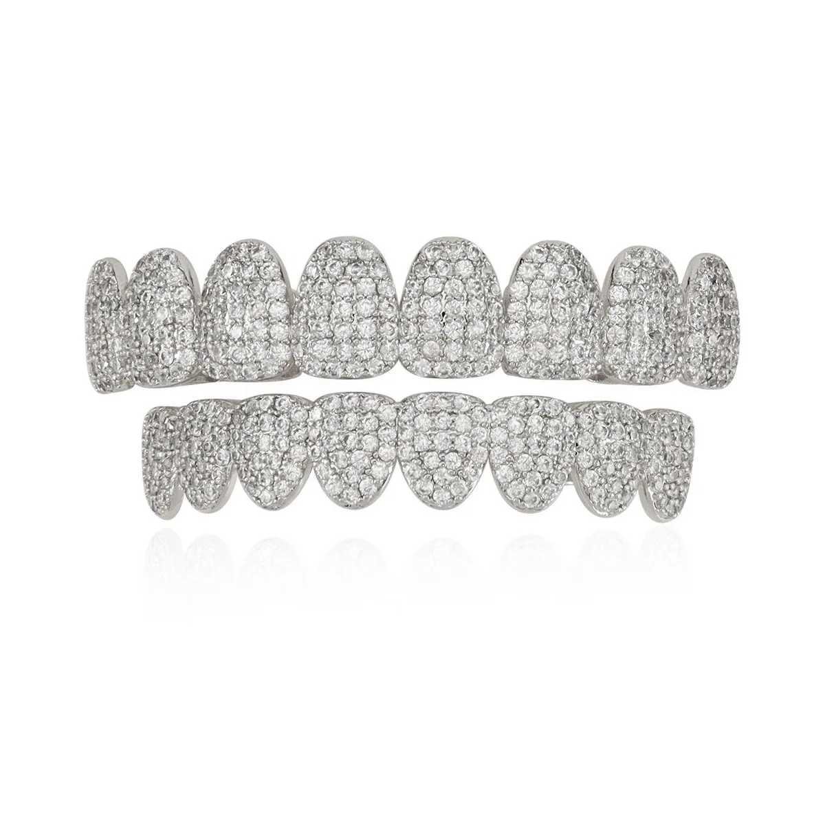 YONGX Hip Hop Iced Out CZ Stone Grillz Fashionable Shiny Zircon Tooth Cap Suitable for Women Men Top Bottom Dental Grill Jewelry W250412