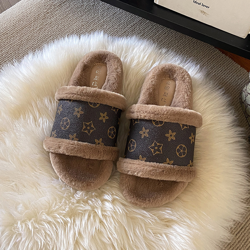 Free Shipping Winter Keep Warm Cotton Slippers for Women Luxury Designer Shoes brown beige black khaki