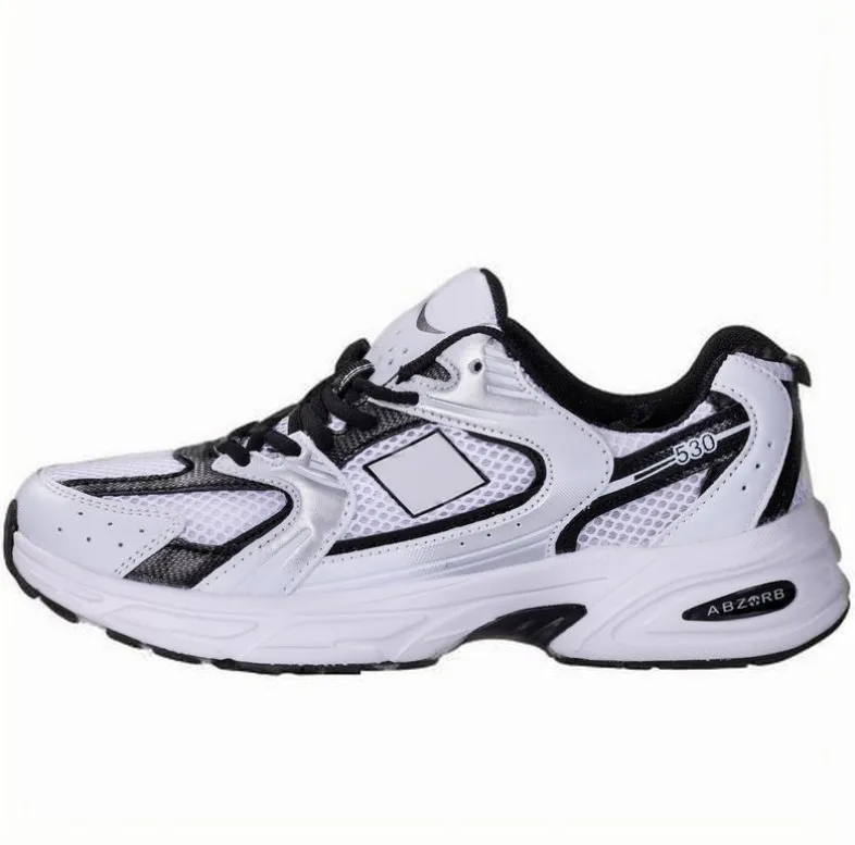 New style shoes classic retro mesh fabric imitation leather casual men's and women's running shoes, white and silver color, fashion trendy brand shoes MR530SG.