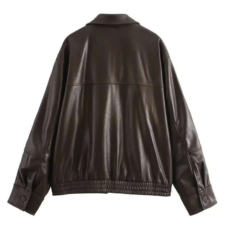 Designer Clothes TRAF Women's Cropped Faux Leather Women Autumn Long Sleeve Black Bomber Jackets Fashion Demi-Season Jacket