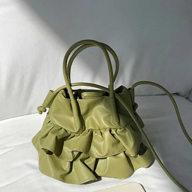 Simple Korean handbag with pleated texture PU bucket bag single cross body bagXJ250412
