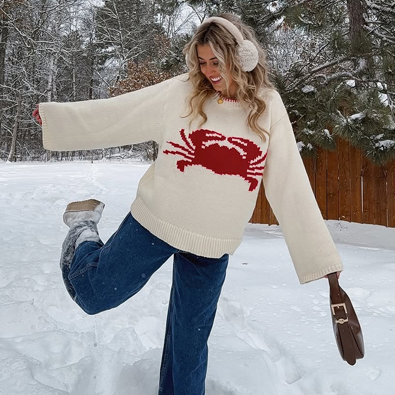 Women's pullover sweater long-sleeved loose-fitting round-neck stylish and versatile cute comfortable best-selling sweater is perfect for festiva