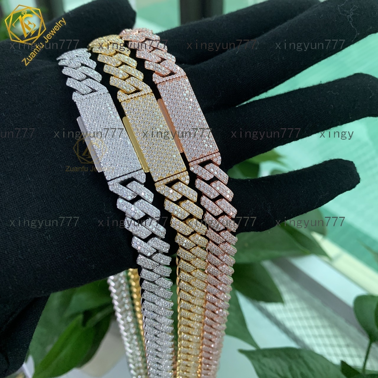 Custom 12mm Cuban Chain Hip Hop Iced Out Jewelry Moissanite Diamond 925 Sterling Silver Cuban Link Chain