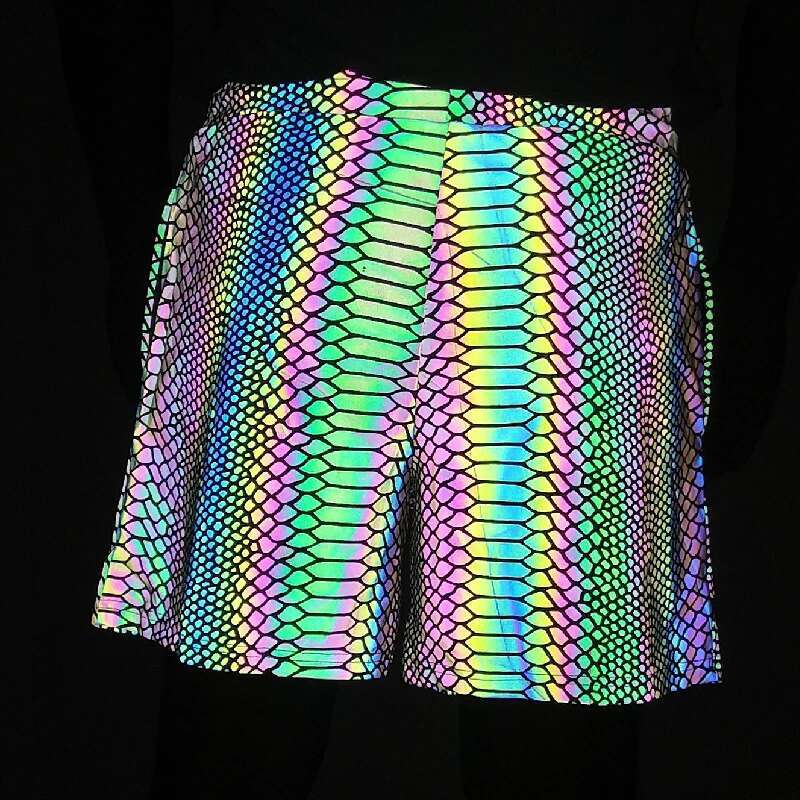Summer Men 2025 Jogger Reflective Safety Trouser Snakeskin Print Drawstring Elastic Waist Cycg Gym Shorts With Pockets
