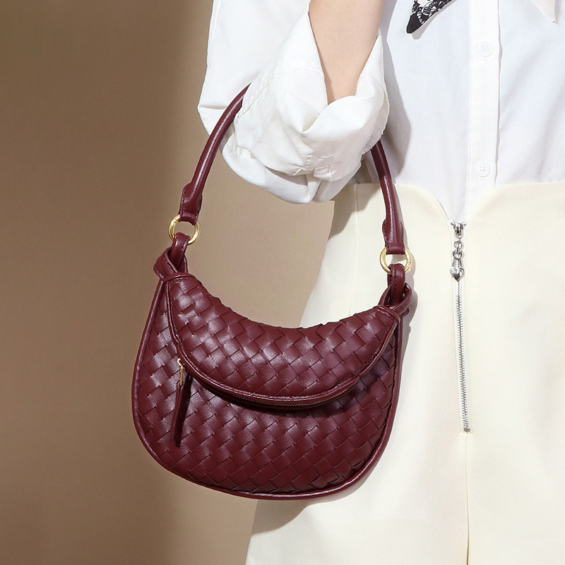 Woven Twin Bag Women's Fashion PU Leather Handbag Designer Underarm Shoulder Bag