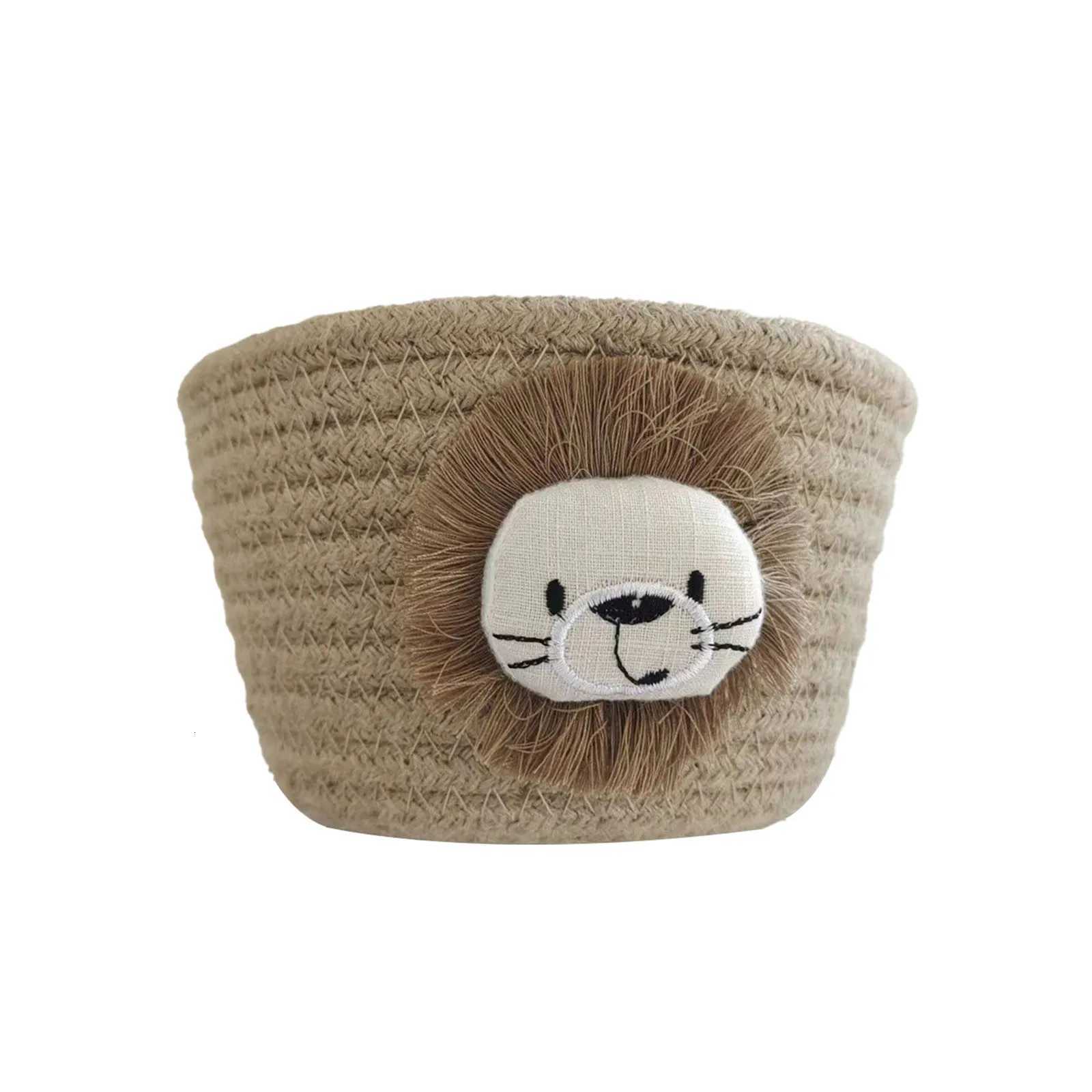 Cute Lion Basket Organizer Woven Rope Round Storage Basket for Baby Stuff Organizer Basket Bin Toy Box Nursery Ro Decor Y251112