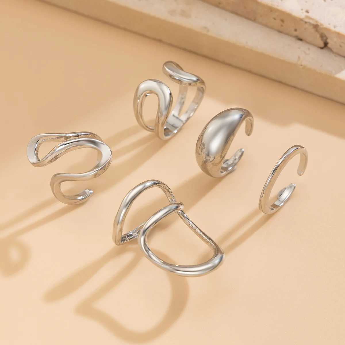 Stainless steel ring liquid line geometric opening ring niche design irregular lava ring womens jewelry finger decorative giftXJ250412