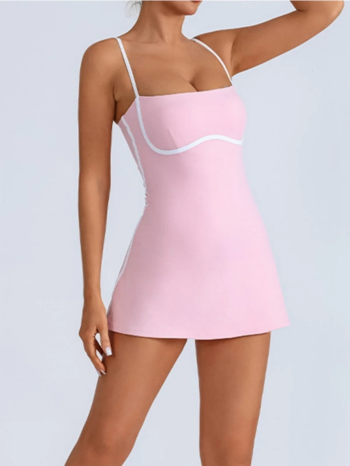 Womens Tennis Dress Summer Sleeveless Pink Contrast Workout Yoga Dresses Build in Shorts Fashion Tight Fitting Skirts Suit 251110