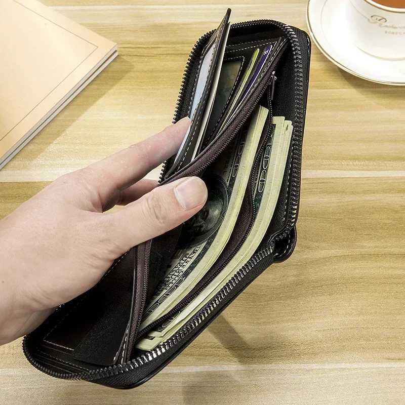 Leather mens wallet mens wallet mens zipper card holder with coin pocket Rfid wallet mens money bag gift Z250411