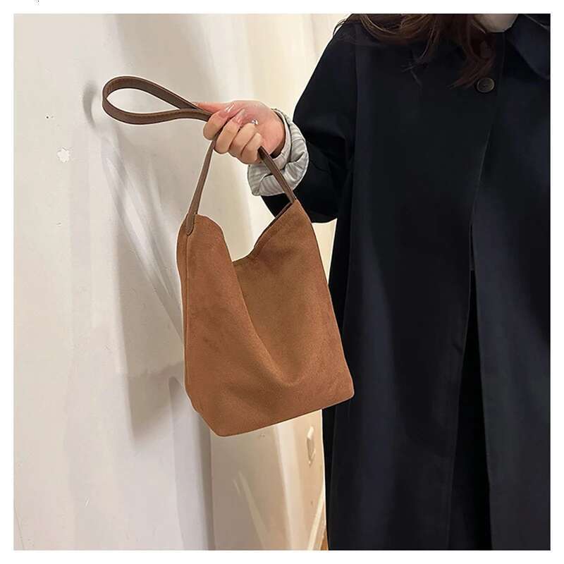 Fashion Faux Suede Bucket Designer Shoulder Bag Winter Large Women's Handbag Soft Shopper Tote Purses Ladies Clutch