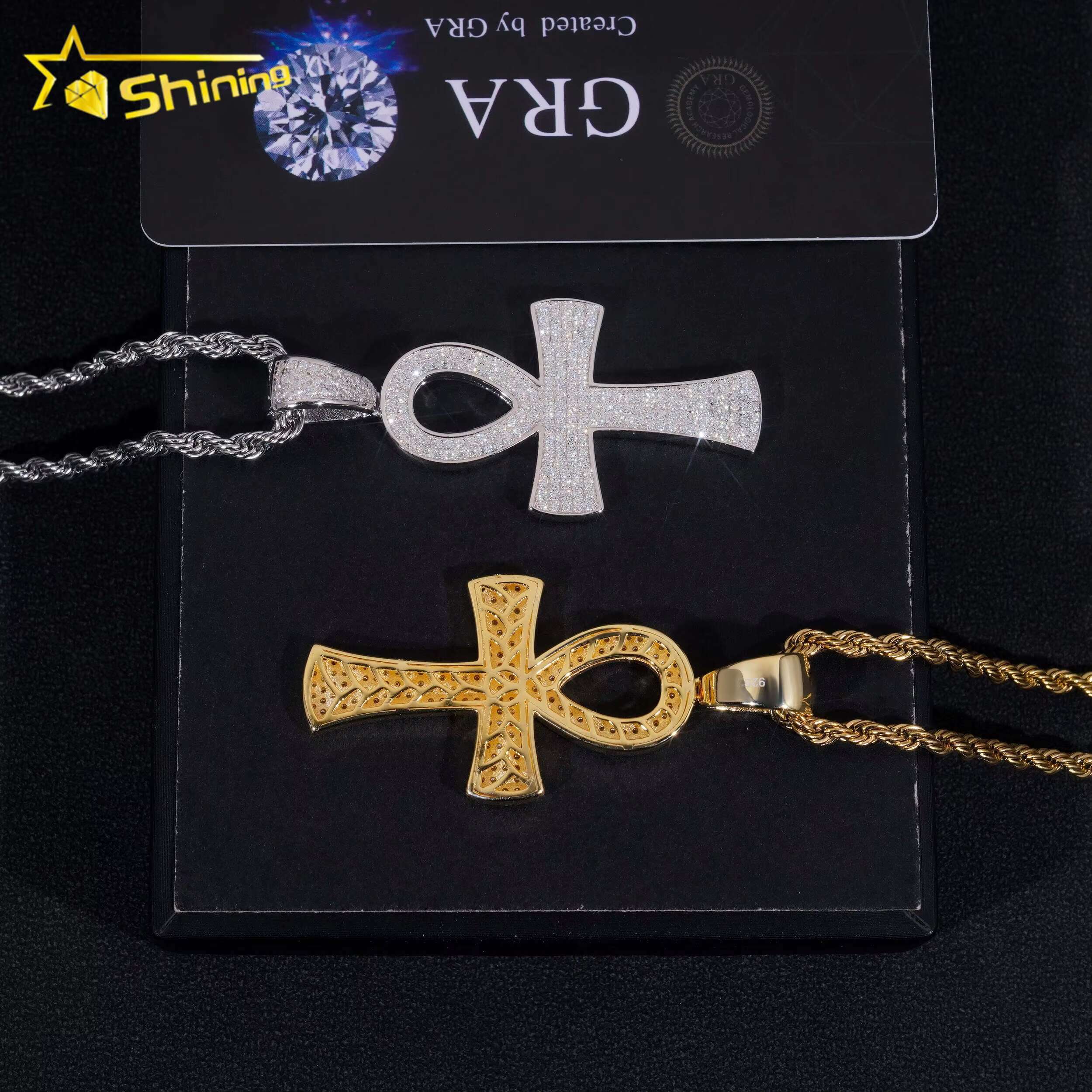 GRA Certificate 925 Sterling Silver Hip Hop Mens Iced Out Diamond Moissanite Cross Pendant