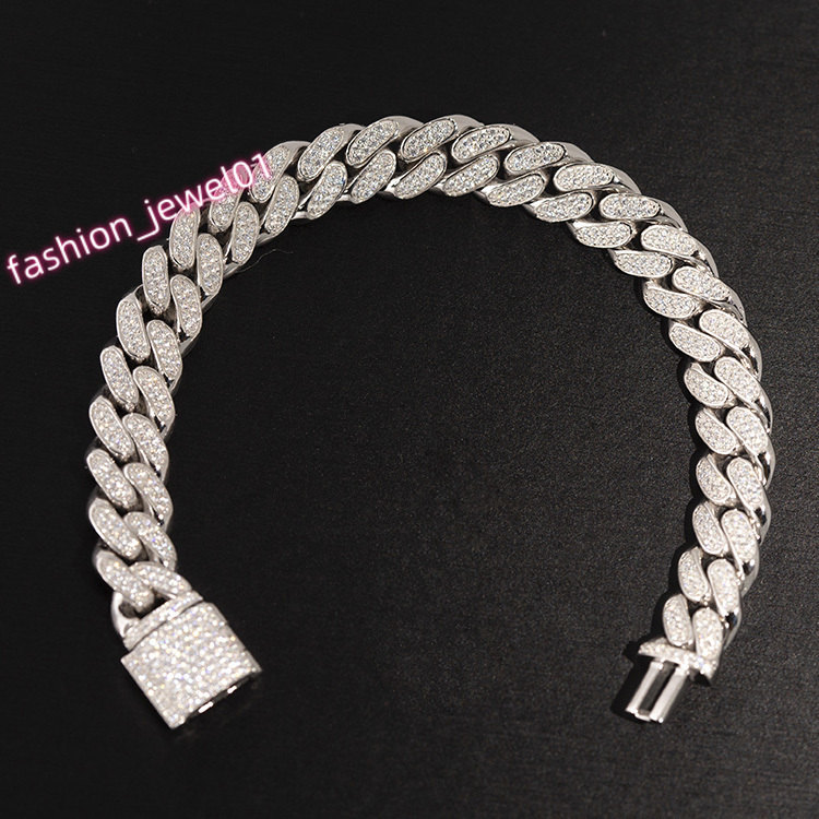 Hot Sale 12mm Wide 2rows Sterling Silver 925 VVS D Color Moissanite Cuban Chain Link Bracelet Necklace