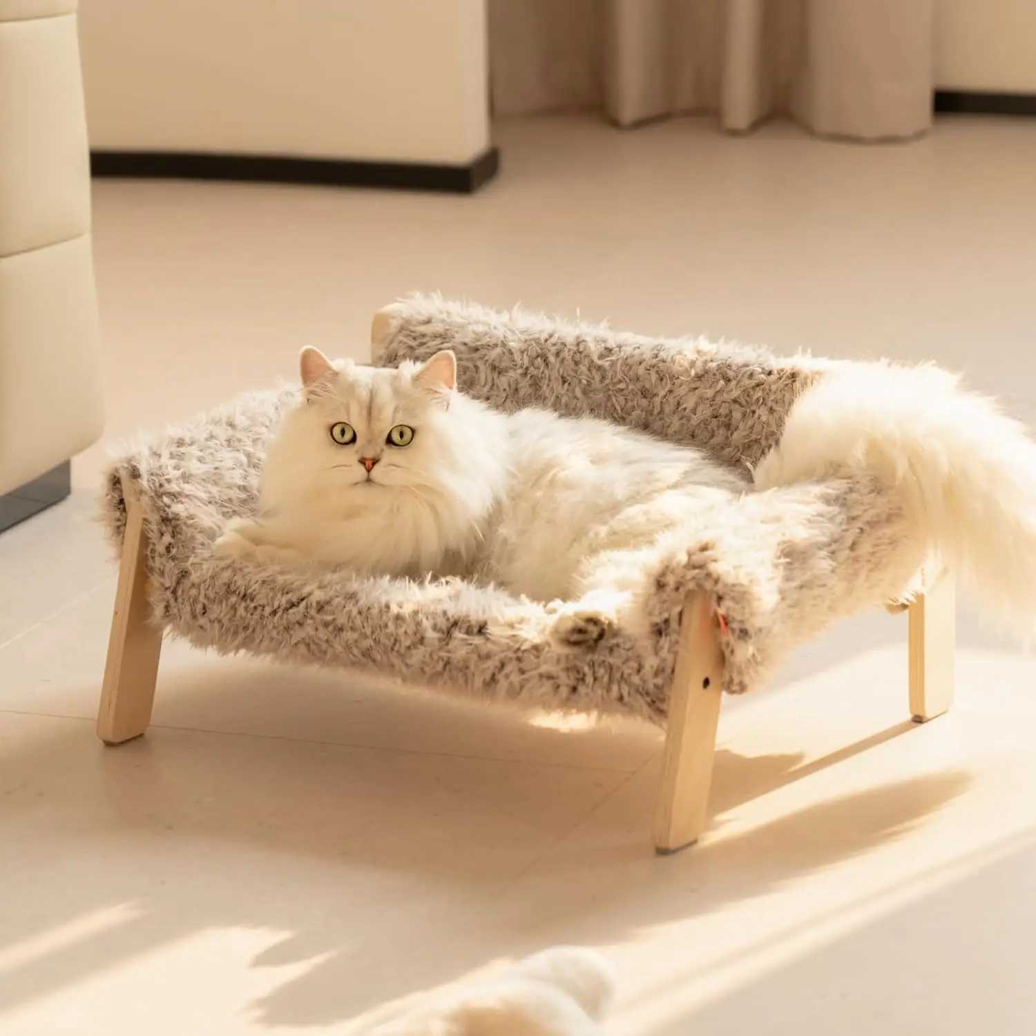 Mewoofun Large Cat Bed Brown Grey Kitten Bed Soft Cat Sofa with Removable Cover Can Hold 15kg 56x45cm Suitable for Indoor Cats X250412