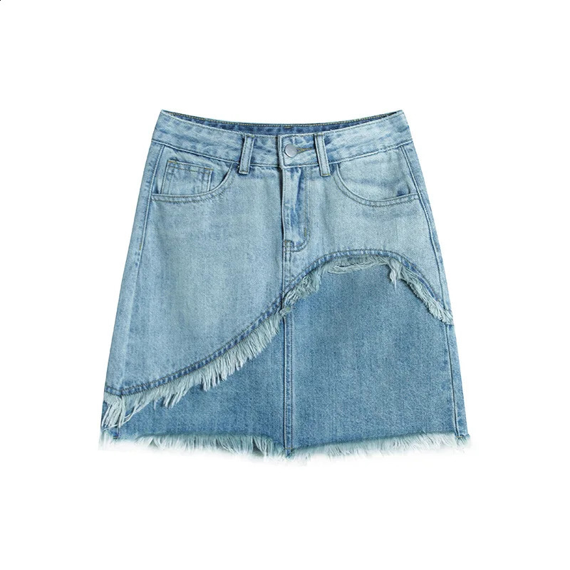Womens Summer Fashion Rough Selvedge Denim A-line Hip Wrap Skirt. Casual Vintage y High-waisted Denim Half Body Skirt 250407