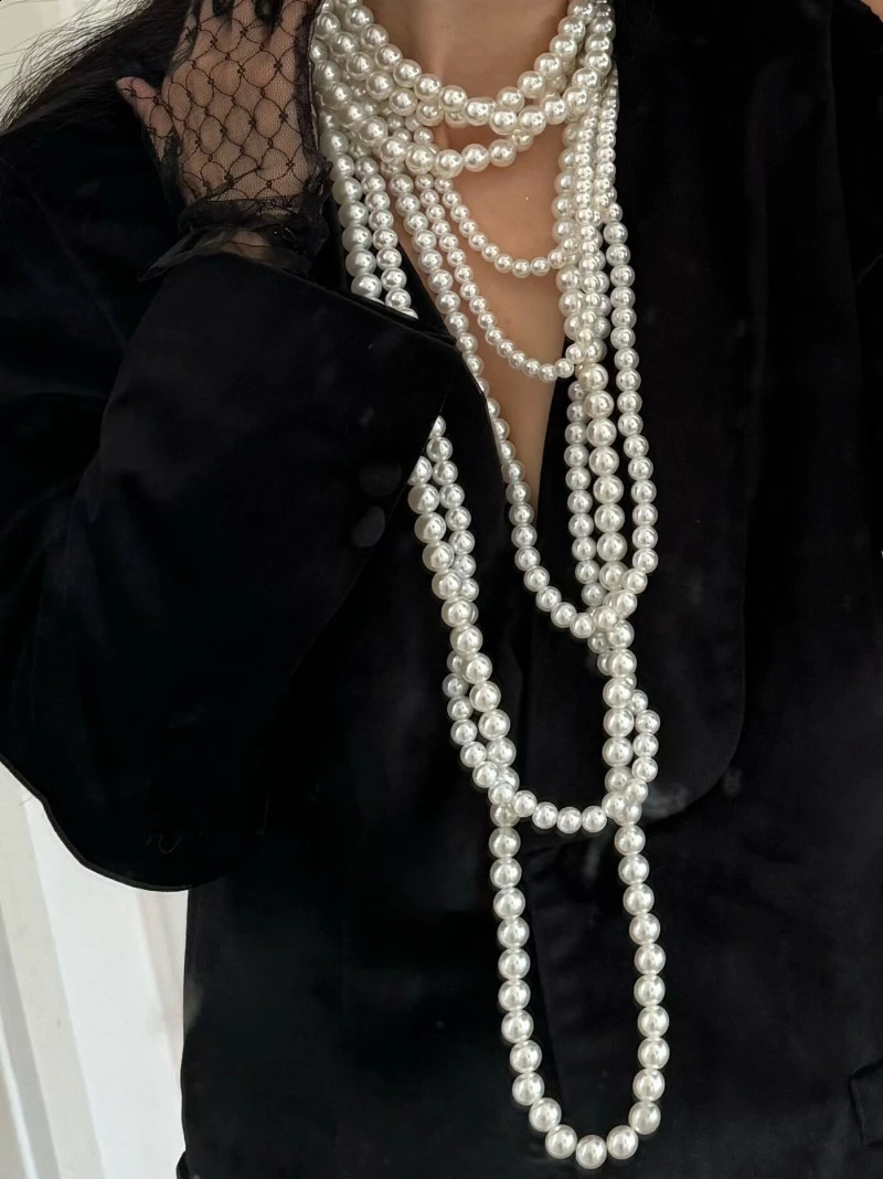 Imitation Pearl Multi-layered Womens Necklace Exaggerated Fashion High Street Club Party Banquet Necklace For Women Jewelry 250407