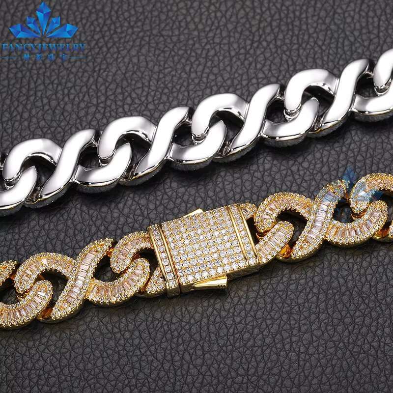 Special Design Pass Diamond test 16mm Micro-inlay Step D-VVS square Moissanite Hip-hop Trendy Cuban Necklace for Men and Women