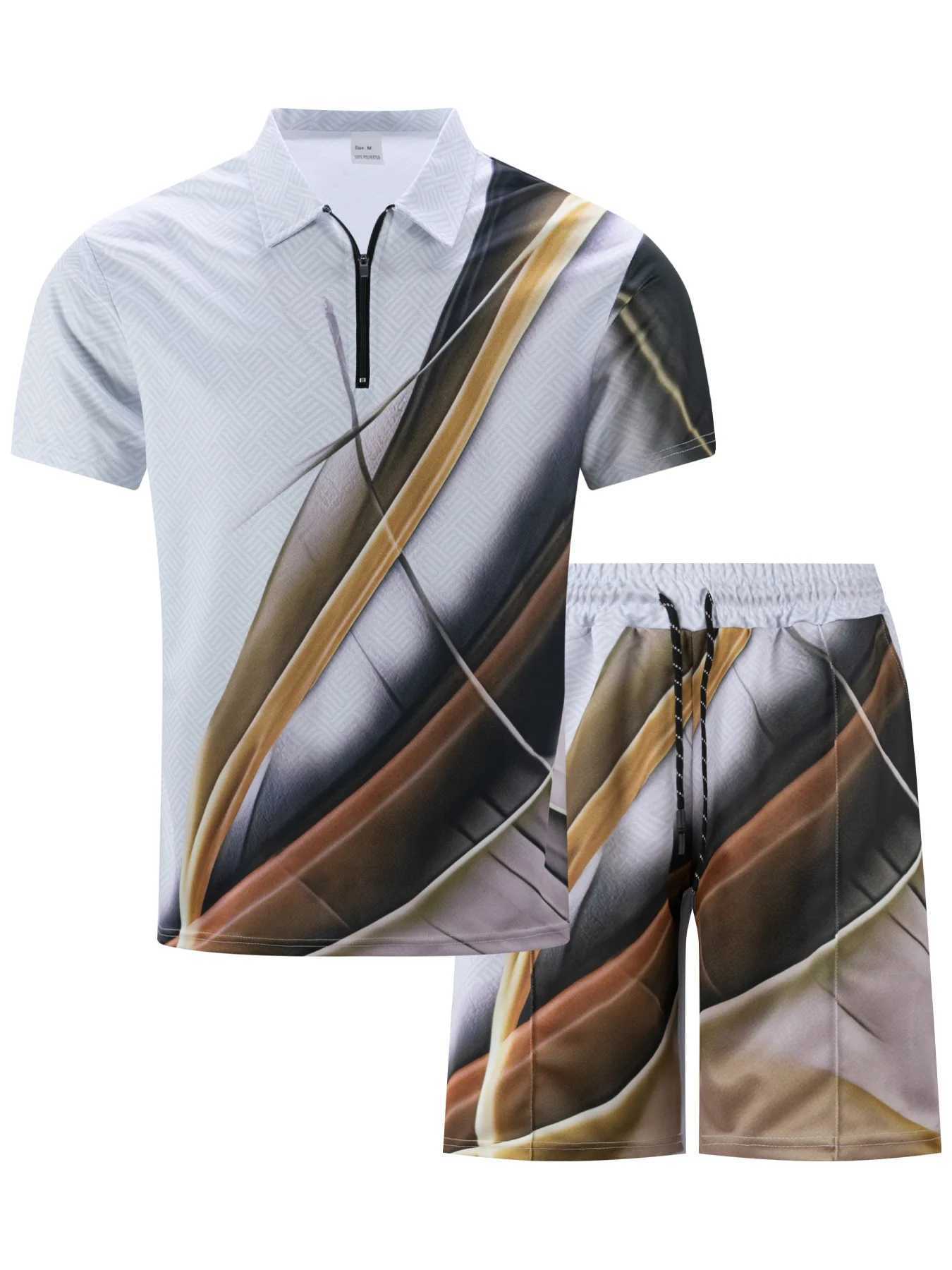 Casual fashion zipper short sleeved mens summer T-shirt top and pants outdoor two-piece setXJ250412