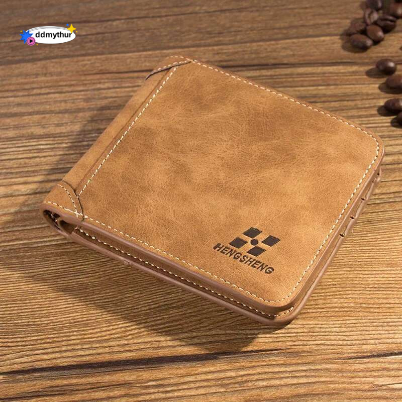 Hengsheng Men's Three-fold Wallet Multi-card European American Short Fashion Nubuck Leather Retro Multi Slot Large Capacity ddmythur